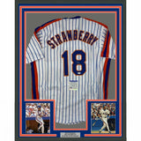 FRAMED Autographed/Signed DARRYL STRAWBERRY 33x42 NY Pinstripe Jersey PSA COA