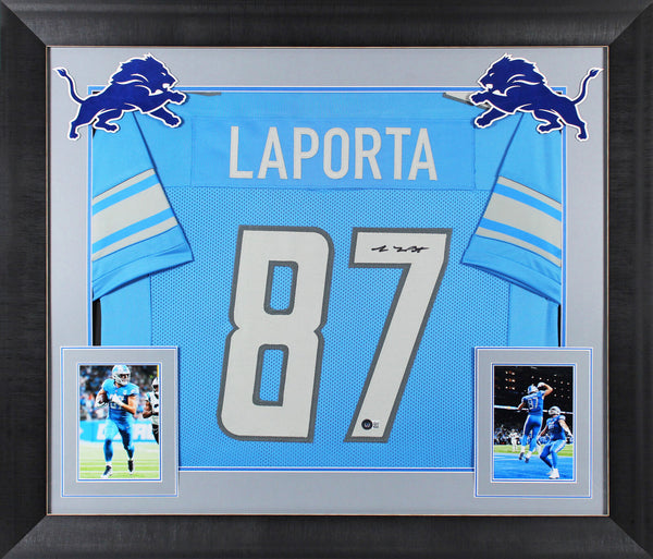 Sam Laporta Authentic Signed Blue Pro Style Framed Jersey BAS Witnessed 2