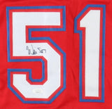 Will Smith Signed Texas Rangers Career Stat Jersey (JSA) 3xWorld Series Champion