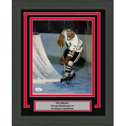 Framed Autographed/Signed Ted Lindsey Chicago Blackhawks 8x10 Photo JSA COA