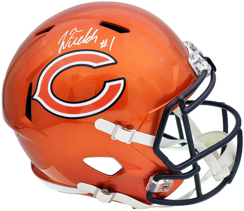 JUSTIN FIELDS AUTOGRAPHED BEARS FLASH ORANGE FULL SIZE HELMET BECKETT 197095