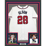 Framed Autographed/Signed Matt Olson 35x39 Braves White Jersey Fanatics COA