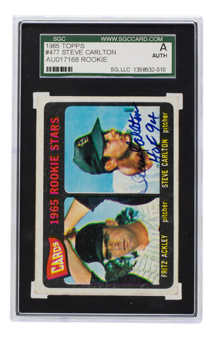 Steve Carlton Signed Cardinals 1965 Topps #477 Rookie Baseball Card SGC