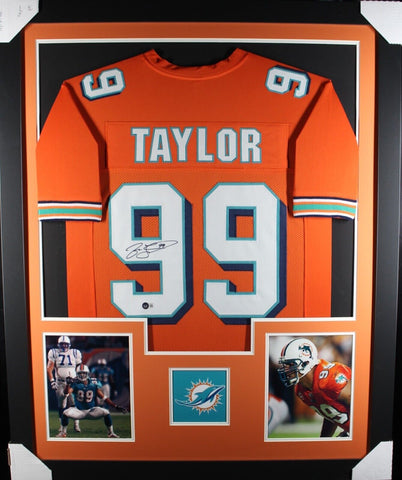 JASON TAYLOR (Dolphins orange TOWER) Signed Autographed Framed Jersey Beckett