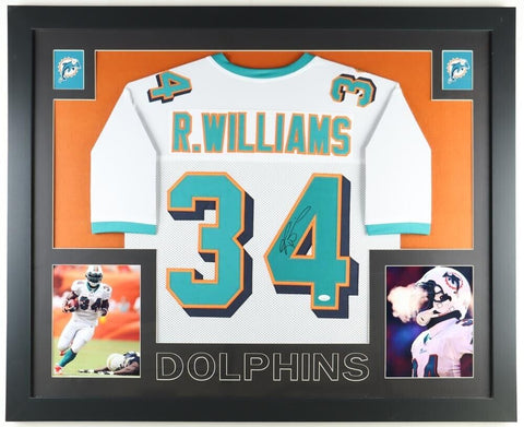 Ricky Williams Signed Miami Dolphins 35"x43" Framed Jersey (JSA QR Code Card)