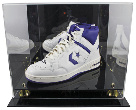 Magic Johnson Signed Left Purple & White Converse Weapon Shoe W/ Case BAS Wit 2