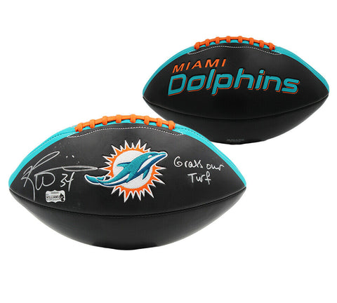 Ricky Williams Signed Miami Dolphins Embroidered Black Football w- "Grass Over T