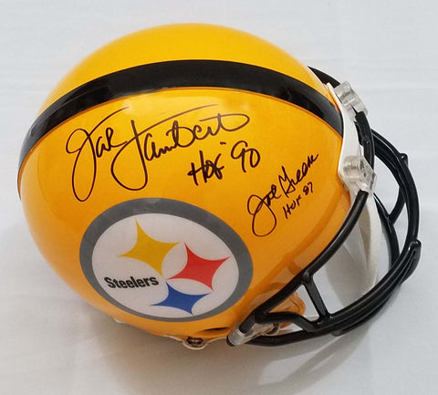 Joe Greene & Jack Lambert Signed Steelers Authentic Yellow T/B Helmet W/HOF BAS