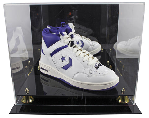 Magic Johnson Signed Right Purple & White Converse Weapon Shoe W/ Case BAS Wit 2