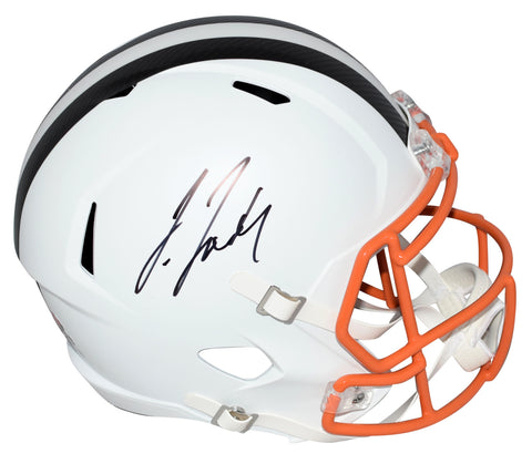 JERRY JEUDY SIGNED CLEVELAND BROWNS FLAT WHITE FULL SIZE SPEED HELMET BECKETT