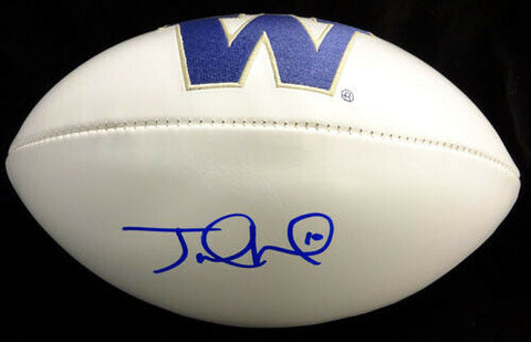 JAKE LOCKER AUTOGRAPHED WHITE LOGO FOOTBALL WASHINGTON HUSKIES PSA/DNA 53221