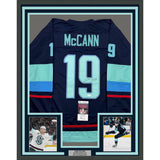 Framed Autographed/Signed Jared McCann 35x39 Seattle Blue Hockey Jersey JSA COA