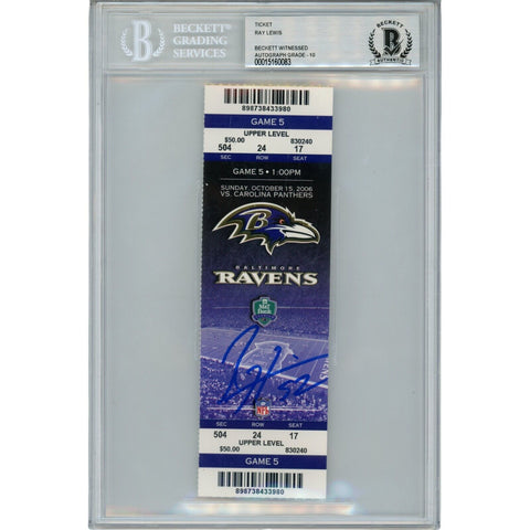 Ray Lewis Autographed Baltimore Ravens 10/15/06 Full Ticket Stub Beckett 47590