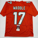 Autographed/Signed Jaylen Waddle Miami Orange Football Jersey JSA COA