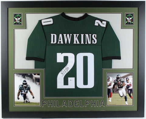 Brian Dawkins Signed Eagles 35 x 43 Framed Jersey (Beckett Hologram) All Pro D.B