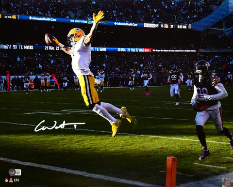 Christian Watson Autographed Packers 16x20 TD Leap Photo -Beckett W Hologram