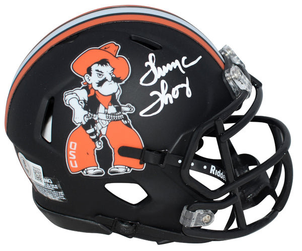 THURMAN THOMAS SIGNED OKLAHOMA STATE COWBOYS PISTOL PETE MINI HELMET BECKETT