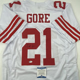 Autographed/Signed Frank Gore San Francisco White Football Jersey Beckett COA