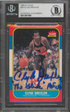 Blazers Clyde Drexler 2x Insc Authentic Signed 1986 Fleer #26 Card BAS Slabbed