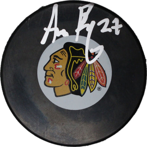 Adam Boqvist Autographed/Signed Chicago Blackhawks Logo Hockey Puck DEN 48788