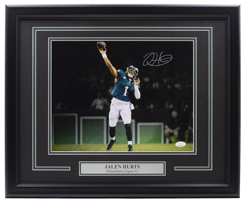 Jalen Hurts Signed Framed Philadelphia Eagles 11x14 Football Passing Photo JSA