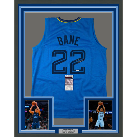 Framed Autographed/Signed Desmond Bane 33x42 Memphis Light Blue Jersey JSA COA