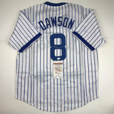 Autographed/Signed Andre Dawson Chicago White Pinstripe Baseball Jersey JSA COA