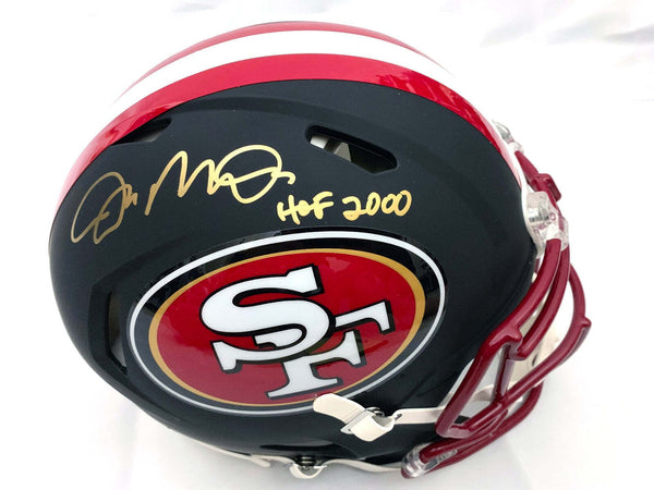 Joe Montana Signed 49ers Flat Black Speed Authentic Helmet W/HOF 2000 Becket