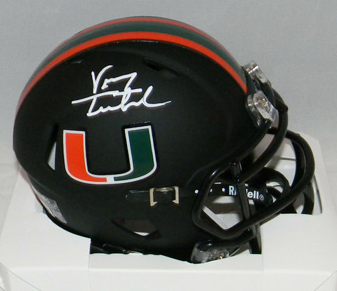 VINNY TESTAVERDE SIGNED MIAMI HURRICANES FLAT BLACK SPEED MINI HELMET BECKETT