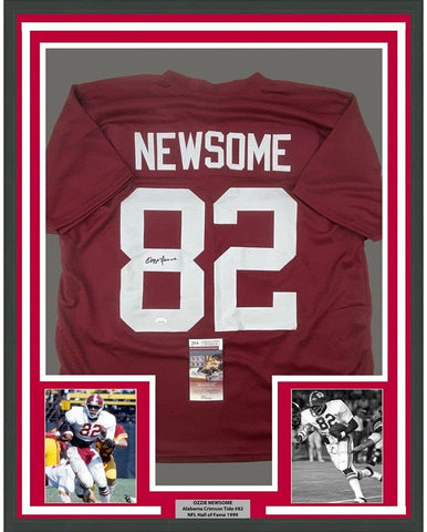 Framed Autographed/Signed Ozzie Newsome 35x39 Alabama Red Jersey JSA COA