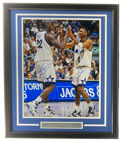 Shaquille O'Neal Penny Hardaway Signed Framed 16x20 Orlando Magic Photo BAS