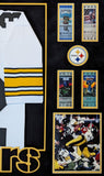 FRAMED IN SUEDE PITTSBURGH STEELERS FRANCO HARRIS AUTOGRAPHED JERSEY JSA COA