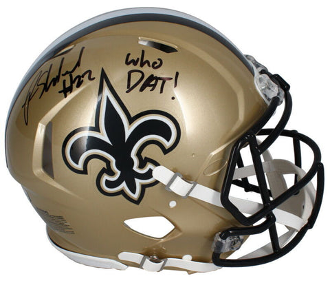 Rashid Shaheed Autographed "Who Dat" Saints Authentic Speed Helmet Beckett