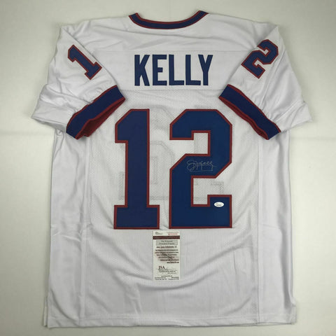 Autographed/Signed JIM KELLY Buffalo White Football Jersey JSA COA Auto