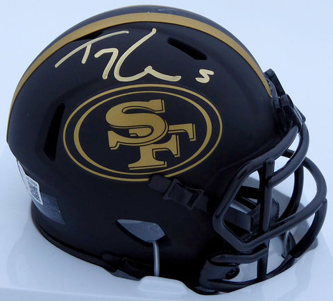 TREY LANCE AUTOGRAPHED 49ERS ECLIPSE BLACK SPEED MINI HELMET BECKETT QR 194735