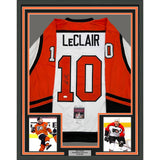 Framed Autographed/Signed John LeClair 35x39 Philadelphia White Jersey JSA COA