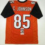 Autographed/Signed CHAD JOHNSON Cincinnati Orange Football Jersey JSA COA Auto