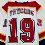 Autographed/Signed Matthew Tkachuk Florida White Retro Hockey Jersey JSA COA