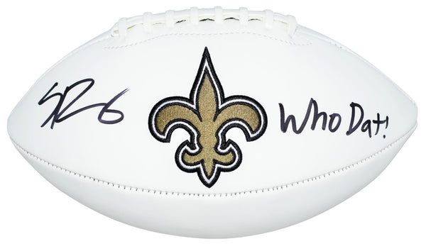 SPENCER RATTLER SIGNED NEW ORLEANS SAINTS WHITE LOGO FOOTBALL W/ WHO DAT