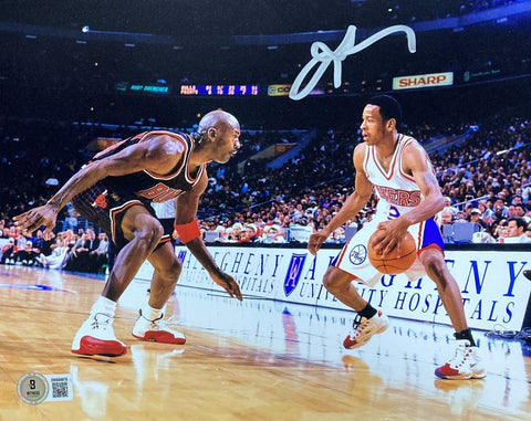 Allen Iverson Signed 8x10 Philadelphia 76ers Photo vs Michael Jordan BAS ITP