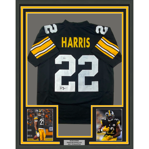 Framed Autographed/Signed Najee Harris 33x42 Pittsburgh Black Jersey Beckett COA