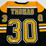 Autographed/Signed Tim Thomas Boston Black Hockey Jersey JSA COA