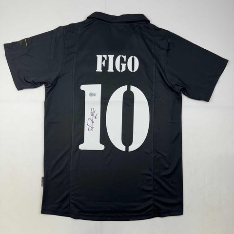 Autographed/Signed Luis Figo Real Madrid Black Soccer Jersey Beckett BAS COA