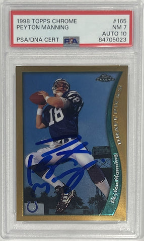 Peyton Manning Signed 1998 Topps Chrome NM 7 Trading Card PSA 38921