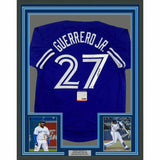 FRAMED Autographed/Signed VLADIMIR VLAD GUERRERO JR 33x42 Blue Jersey PSA COA