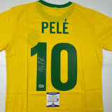 Autographed/Signed Pele Brazil Yellow Soccer Futbol Jersey Beckett BAS COA #2