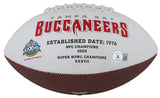 Buccaneers Mike Alstott "SB XXXVII Champs" Signed White Panel Logo Football BAS