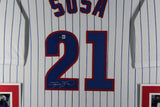 SAMMY SOSA (Cubs white SKYLINE) Signed Autographed Framed Jersey Beckett