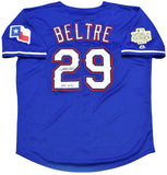 ADRIAN BELTRE SIGNED TEXAS RANGERS WORLD SERIES BLUE MAJESTIC JERSEY W/ HOF 2024