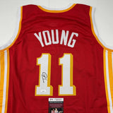 Autographed/Signed Trae Young Atlanta Red Basketball Jersey JSA COA